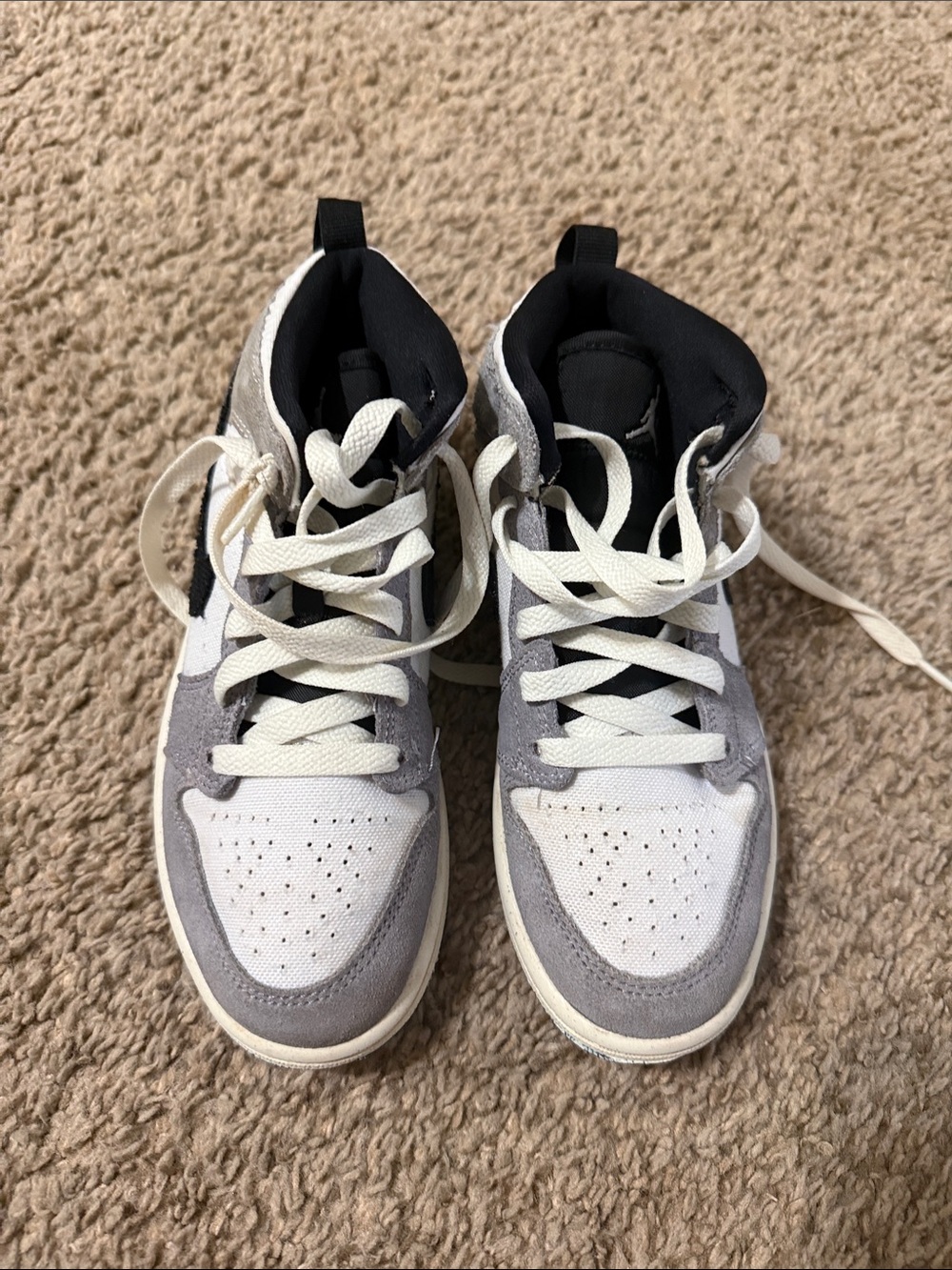 Nike Kids Gray and White High-Top Sneakers with Black Accents